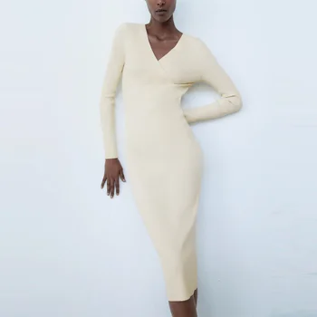 2020 Za Pikk Kududa Kleit Naiste Mood V-Kaelus Pikk Varrukas Wrap Slim Asukoht Kleit Daamid Elegantne Sügisel Midi Kootud Kleidid