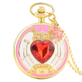 Graatsiline Sailor Moon Mustriline Juhul taskukella Tüdrukute Kaelakee Kell Naine Aksessuaar Õrn Punane Täht Ehted Kingitused