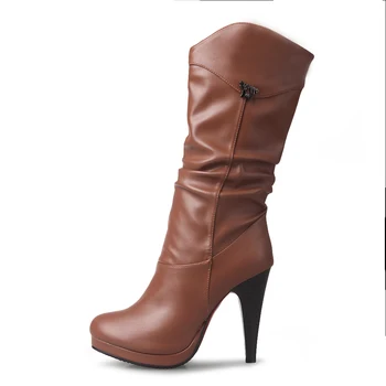 Dropship suur suuruses 32-46 retro, kõrge kontsaga naiste kingad naine saapad platvorm mic-vasikas saapad naiste kingad naistele