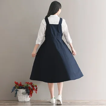 2019 Suvi Sügis Naiste Varrukateta Vintage Kleit, Tumesinine Puuvillane Voodipesu Vabaaja Lahti Vestidos Spagetid Rihm Naiste Kleidid