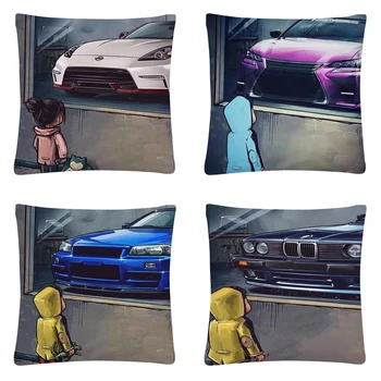 Lapsed Vaatavad Auto Cartoon Muster Pehme Lühikese -, Plüüš-Padi padjapüür Kodus Diivan Auto Decor Padjapüür 45X45cm
