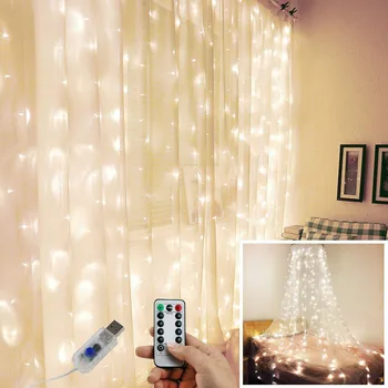 3M USB LED Kardin String Tuled Flash Haldjas Vanik Kaugjuhtimispult Uus Aasta Jõulud Väljas Pulm Home decor