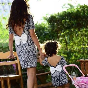 Ema ja Tütar Kleit 2020 Lühikesed Varrukad Geomeetriline Prindi Mini Kleidid Emme ja minu Riided 2019 Mood Pere Ilme Kleit
