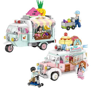 Loz miniblock puu-mootorsõiduk magustoit auto mudel öö turul lett ehitusplokk poiss ja tüdruk mänguasi lastele kingitused