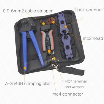 Päikese tööriista komplektid MC4 valtsimisega tööriista komplekt MC3 ja tyco valtsimisega die set kaabel strippar MC4 mutrivõtmete tööriistade komplekt