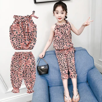2019 Tüdrukute Riided Komplekti Sifonki Leopard Särgid & Lühikesed Püksid 2 Tk Summer Cartoon T-Särgid Tüdrukutele Lapsed Varustus 4 5 6 7 9 11 Aastat