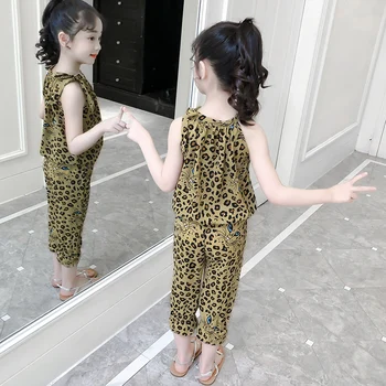 2019 Tüdrukute Riided Komplekti Sifonki Leopard Särgid & Lühikesed Püksid 2 Tk Summer Cartoon T-Särgid Tüdrukutele Lapsed Varustus 4 5 6 7 9 11 Aastat