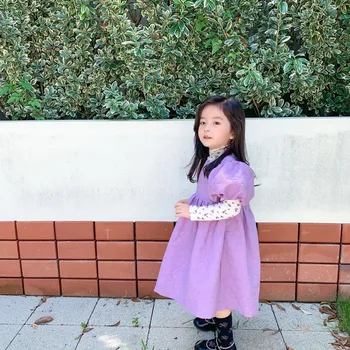 2020. aasta Uus Laps, Tüdrukud Pikad Varrukad Puuvill Läbilöök Särk Puhvis Varrukad Printsess Kleit Kaks Tükki Sobiks Lapsed Lilleline Ülemine+kleidi Komplekt