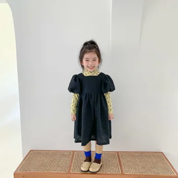 2020. aasta Uus Laps, Tüdrukud Pikad Varrukad Puuvill Läbilöök Särk Puhvis Varrukad Printsess Kleit Kaks Tükki Sobiks Lapsed Lilleline Ülemine+kleidi Komplekt