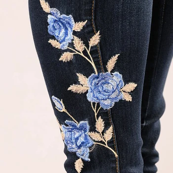 Naiste Sinine Roosa Tikitud Teksad Daami Kõhn Teksad Tüdruku Slim Prindi Pükste Kõrge Vöökoht Seksikas Pliiats Püksid Suurus