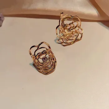 2 Stiilis Elegantne Rhinestone Camellia Modelleerimine Rõngad Naiste Trendikas Õrn Lohk Läbi Metallist Avatud Ring Kuulsus Ehted